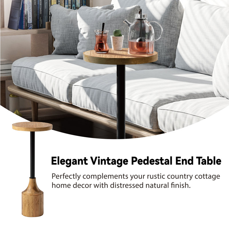 Millwood Pines Farmhouse Pedestal End Table, Rustic Wood Drink Table ...